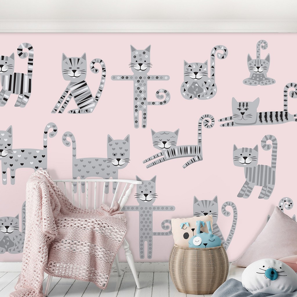 Флизелиновые узоры для фото обоев 368 x 254 см Детские - Котики прыгают (13772V8)+клей