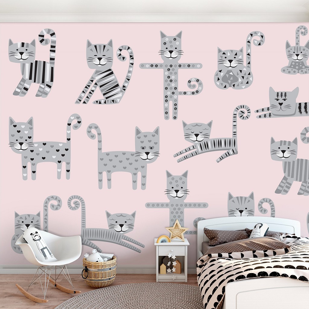 Готовые флизелиновые фотообои 312 x 219 см Детские - Котики прыгают (13772VEXXL)+клей