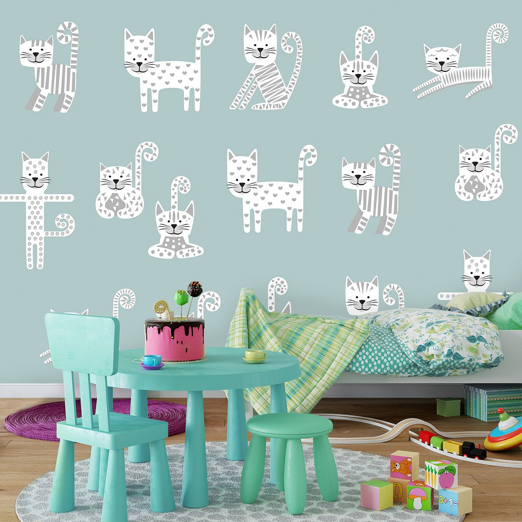 Флизелиновые фотообои для девочек 520 x 318 см Детские - Белые котики прыгают (13774VEXXXXXL)+клей