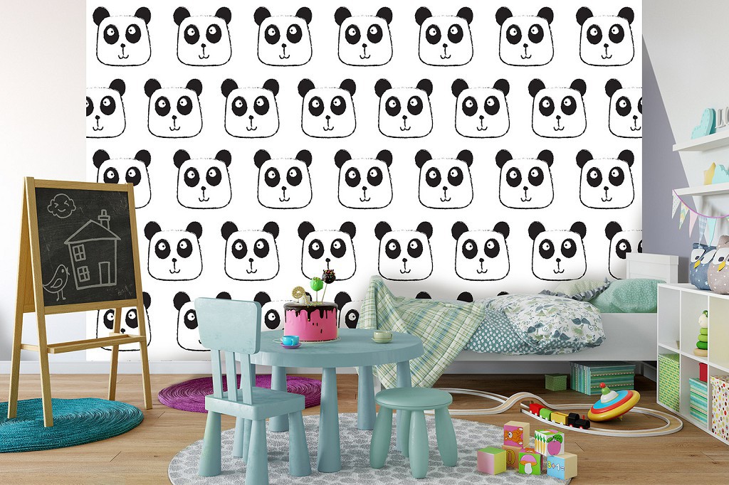 Флизелиновые фотообои 312 x 219 см Детские черно-белые смешные пандочки (13776VEXXL)+клей