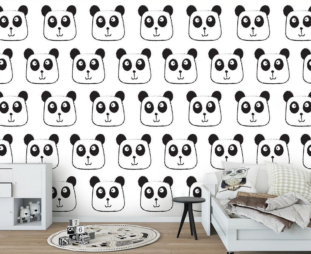 Панда флизелиновые фотообои 416 x 254 см Детские черно-белые смешные медведи (13776VEXXXL)+клей