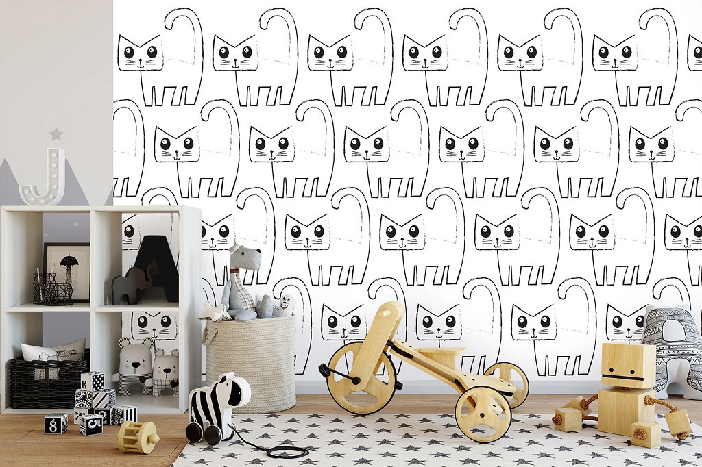 Смішні тварини флізелінові фотошпалери 520x318 см Дитячі чорно-білі котики (13777VEXXXXXL)+клей
