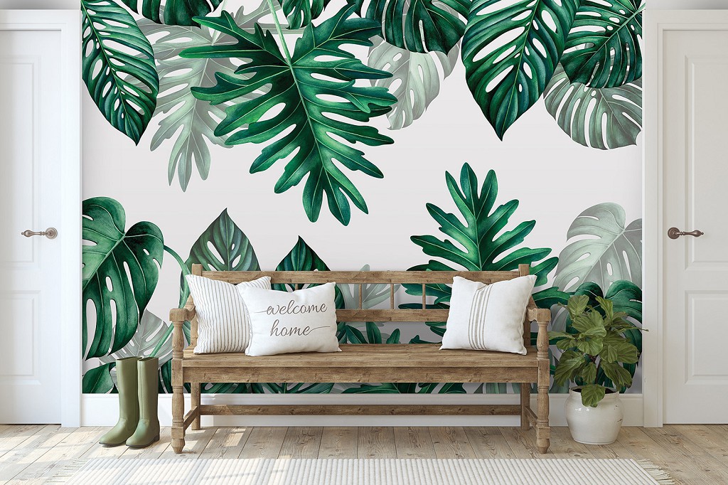 Флізелінові фотошпалери 520x318 см Квіти - Зелене тропічне листя (13782VEXXXXXL)+клей