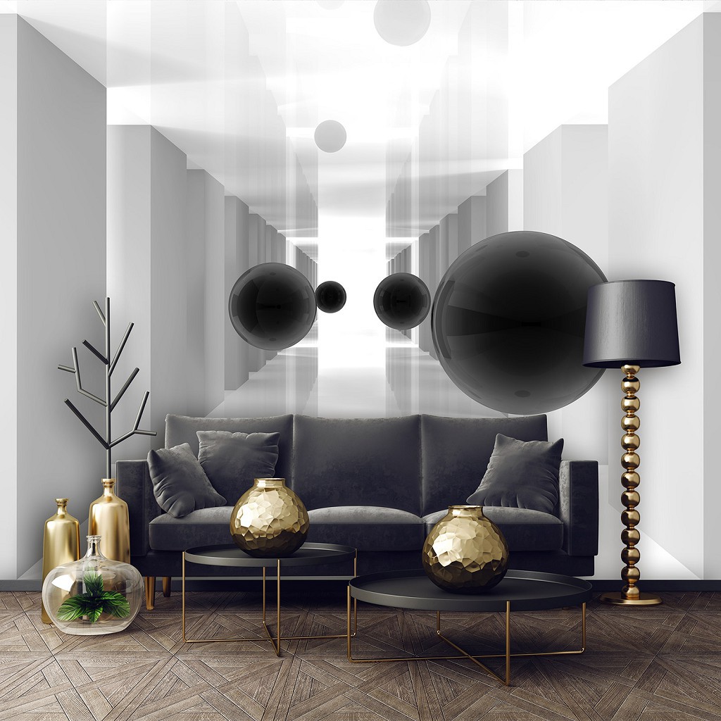 3D Готовые флизелиновые фотообои 416 x 254 см Абстракция - Тоннель и черные шары (13799VEXXXL)+клей