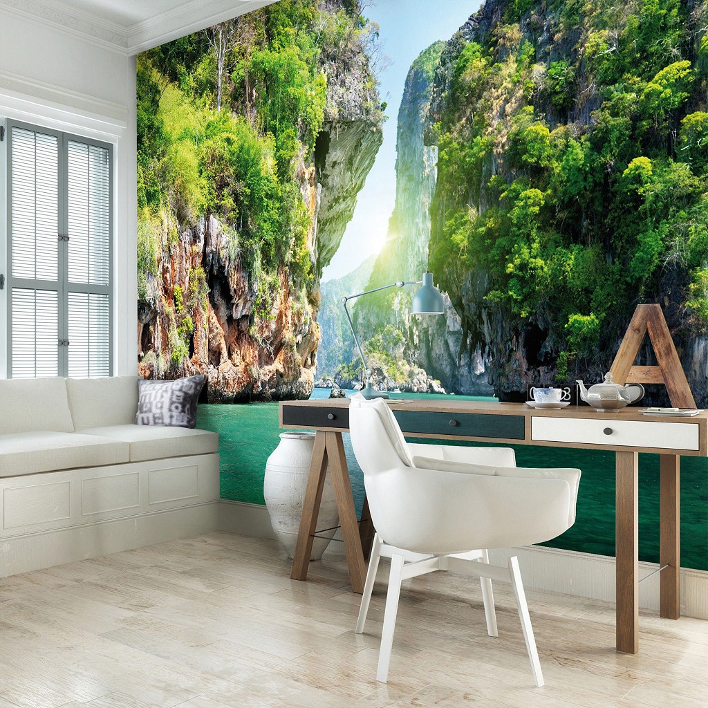 Флізелінові фотошпалери для спальні 3д 312x219 см Природа Ландшафт Тайланд Скеля Затока (137VEXXL)+клей