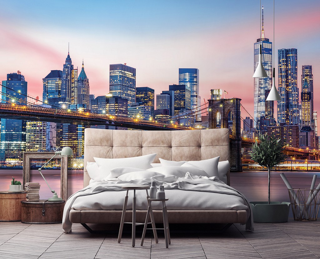 Флізелінові фотошпалери хмарочоси 416x290 см Міста - Бруклінський міст на світанку (13807VEXXXXL)+клей