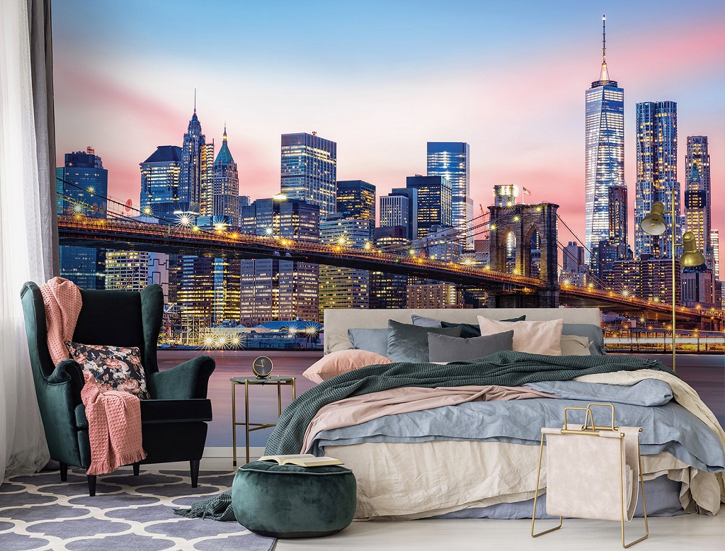 Флізелінові фотошпалери красиві 520x318 см Міста - Бруклінський міст на світанку (13807VEXXXXXL)+клей