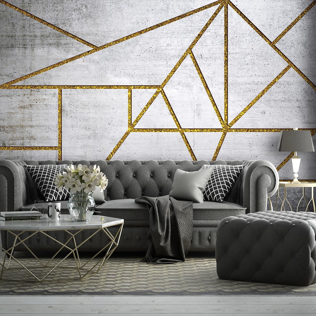 Флизелиновые фотообои 312 x 219 см Золотые линии на сером бетоне (13809VEXXL)+клей