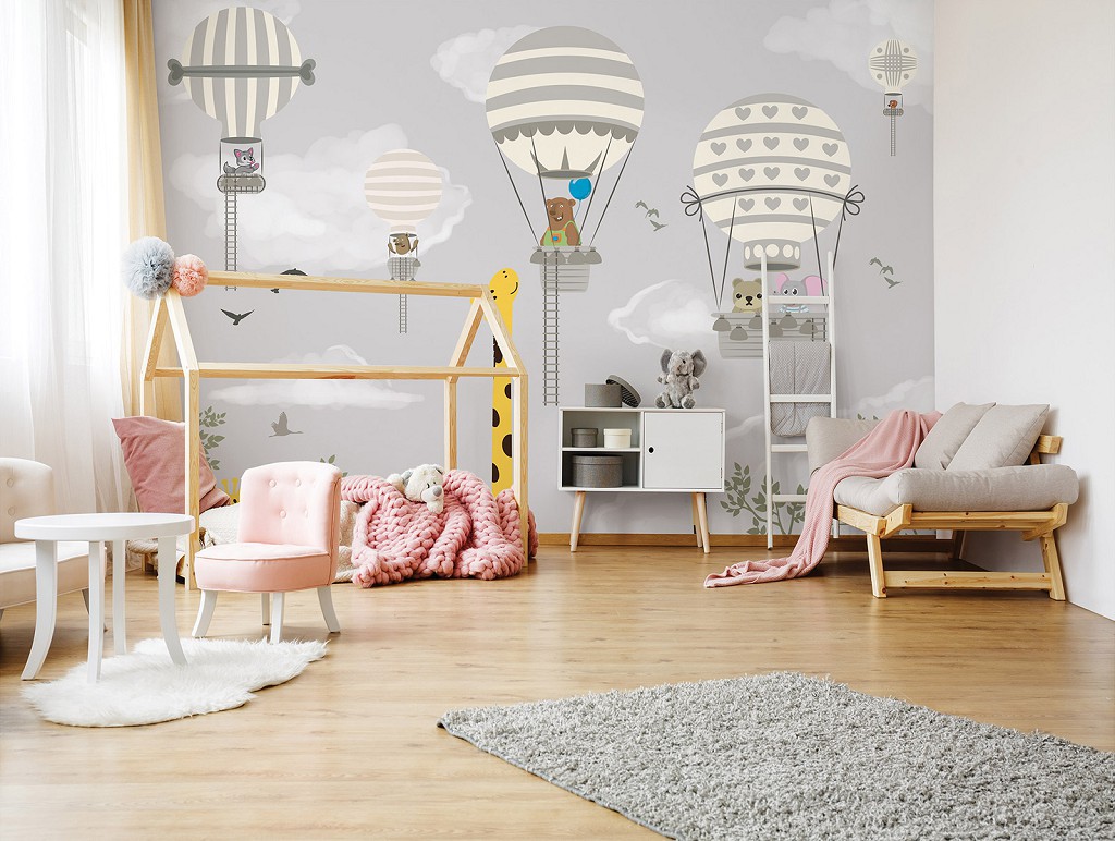 Флізелінові фотошпалери хмари небо 416x290 см Дитячі - Тварини на повітряній кулі (13813VEXXXXL)+клей