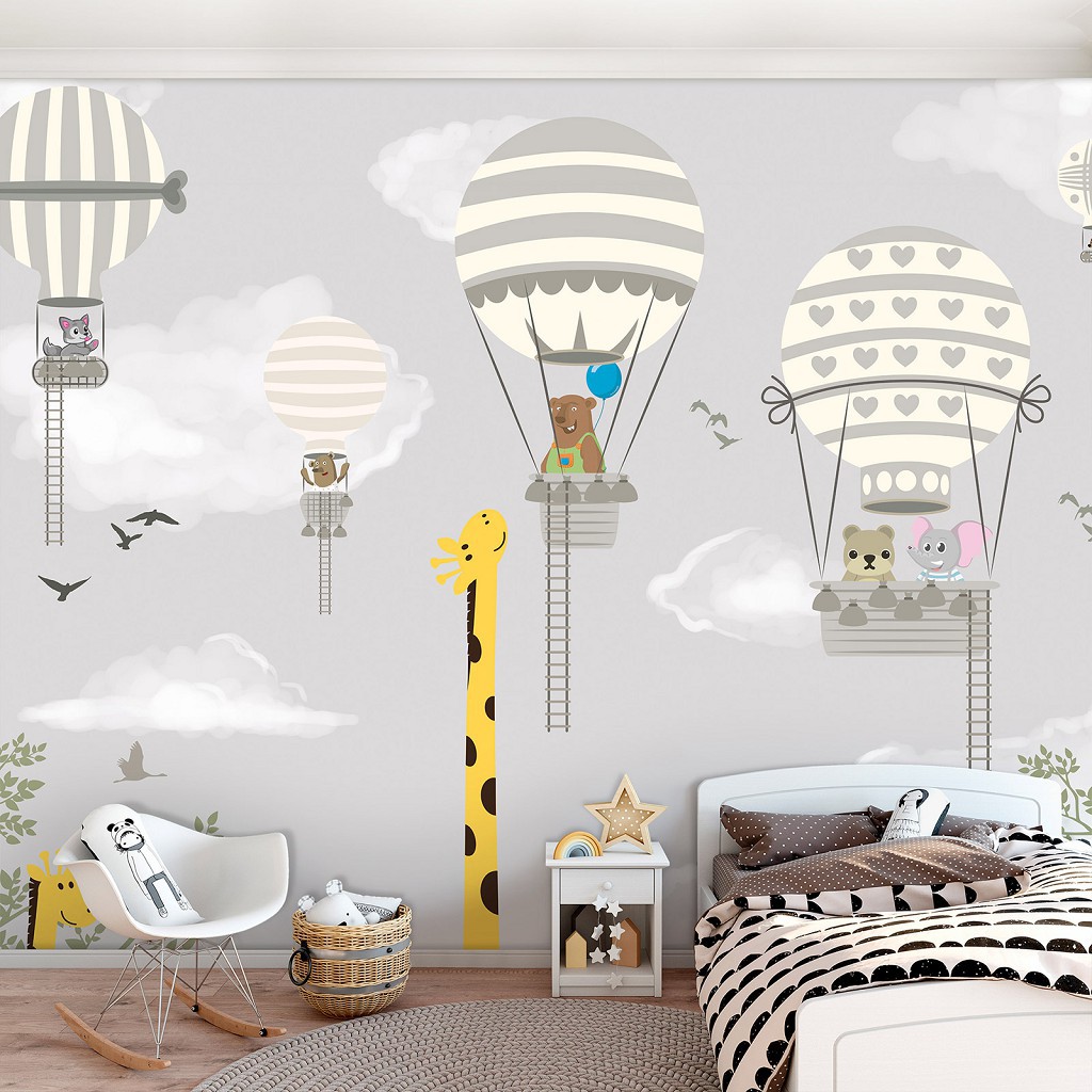 Флизелиновые фотообои Детские - Животные на воздушном шаре (13813V)+клей