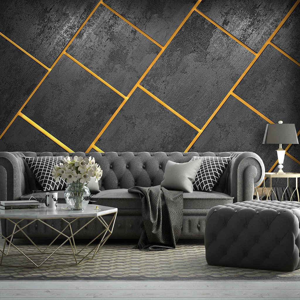 Флизелиновые фотообои 368 x 280 см Черные бетонные прямоугольники на стене (13823V10)+клей