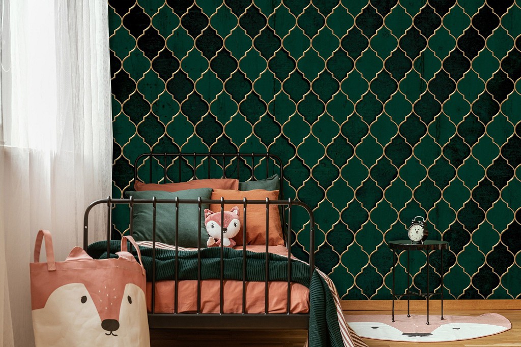 Флізелінові фотошпалери до зали 416x290 см Візерунок Темно-зелена марокканська конюшина (13825VEXXXXL)+клей