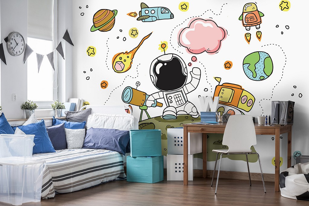 Флізелінові фотошпалери до дитячої Космонавт на місяць (13826V)+клей