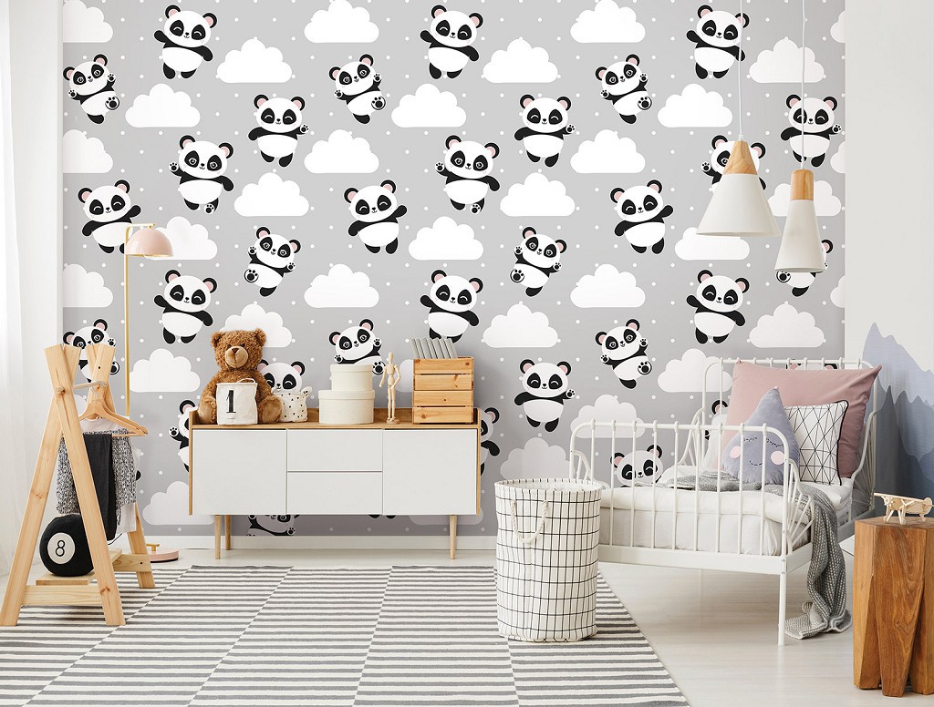 Флізелінові фотошпалери для хлопчика 416x290 см Дитячі - Пандочки на хмарах (13829VEXXXXL)+клей