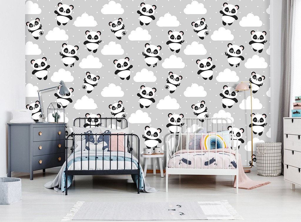 Флизелиновые фотообои для детской комнаты мальчика 520 x 318 см Пандочки на облаках (13829VEXXXXXL)+клей