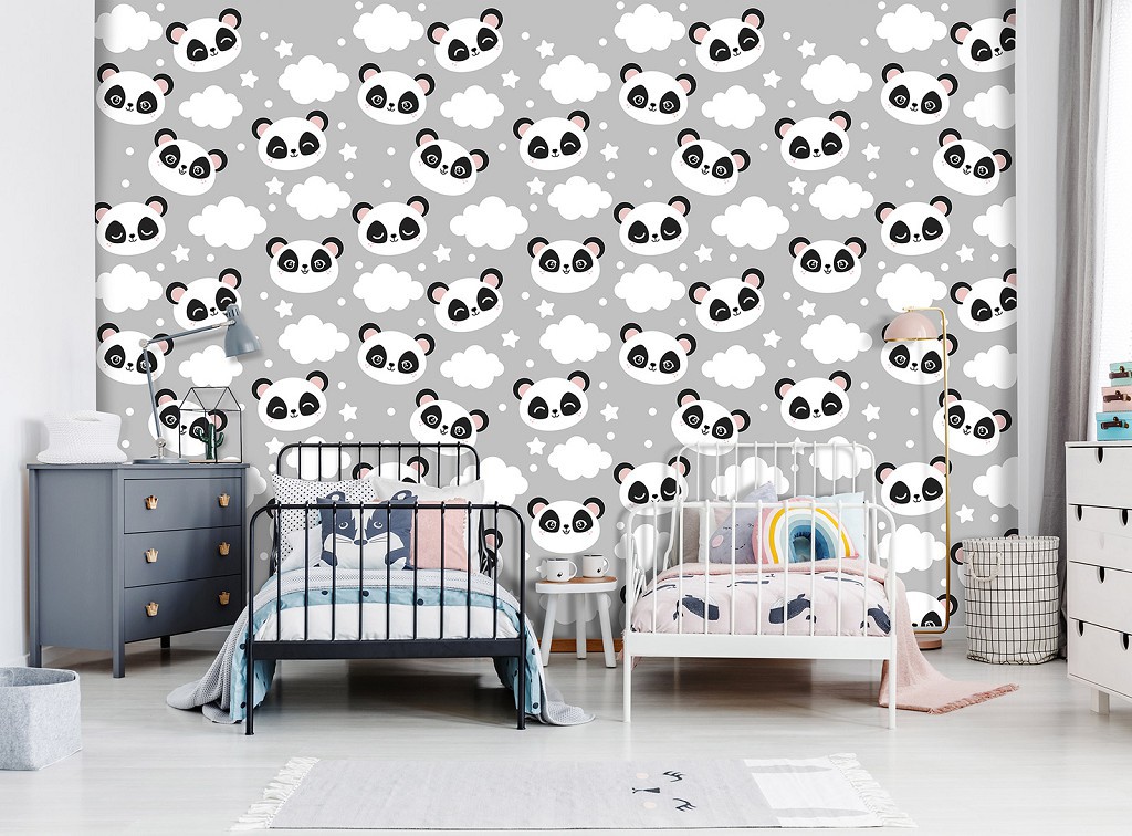 Панда флизелиновые фотообои 368 x 280 см Детские - мишки на ночных облаках (13830V10)+клей