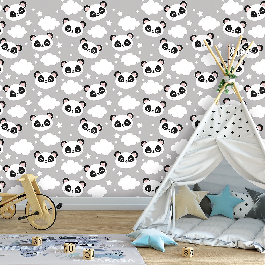 Флизелиновые фотообои 416 x 290 см Детские - Пандочки на ночных облаках (13830VEXXXXL)+клей