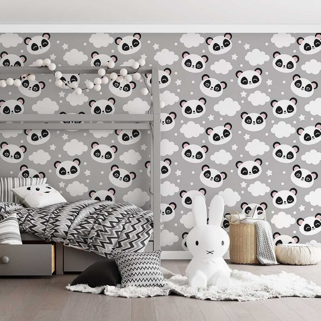 Флизелиновые фотообои 520 x 318 см Детские - Пандочки на ночных облаках (13830VEXXXXXL)+клей