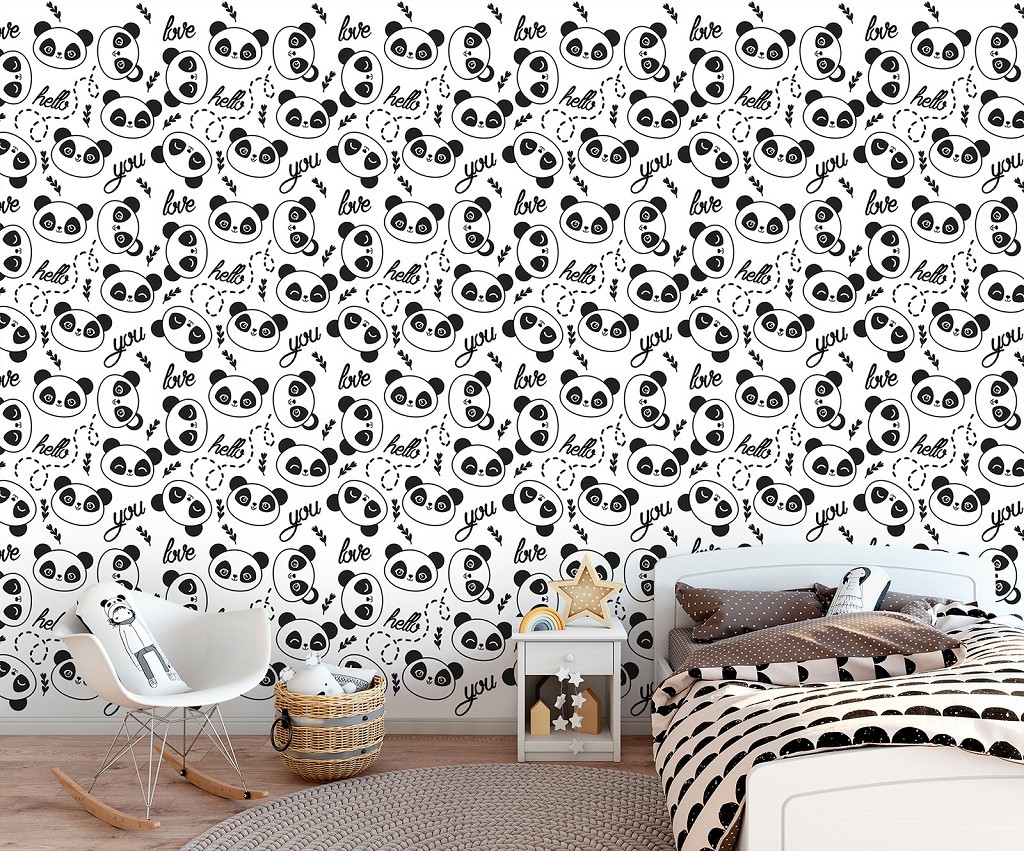 Панда флизелиновые фотообои 460 x 300 см Детские мишки с надписью привет люблю тебя (13831V12)+клей