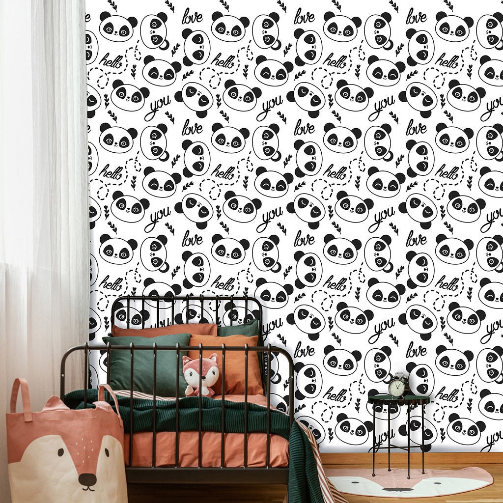 Флизелиновые фотообои облака небо 368 x 254 см Детские - Пандочки с надписью привет люблю тебя (13831V8)+клей