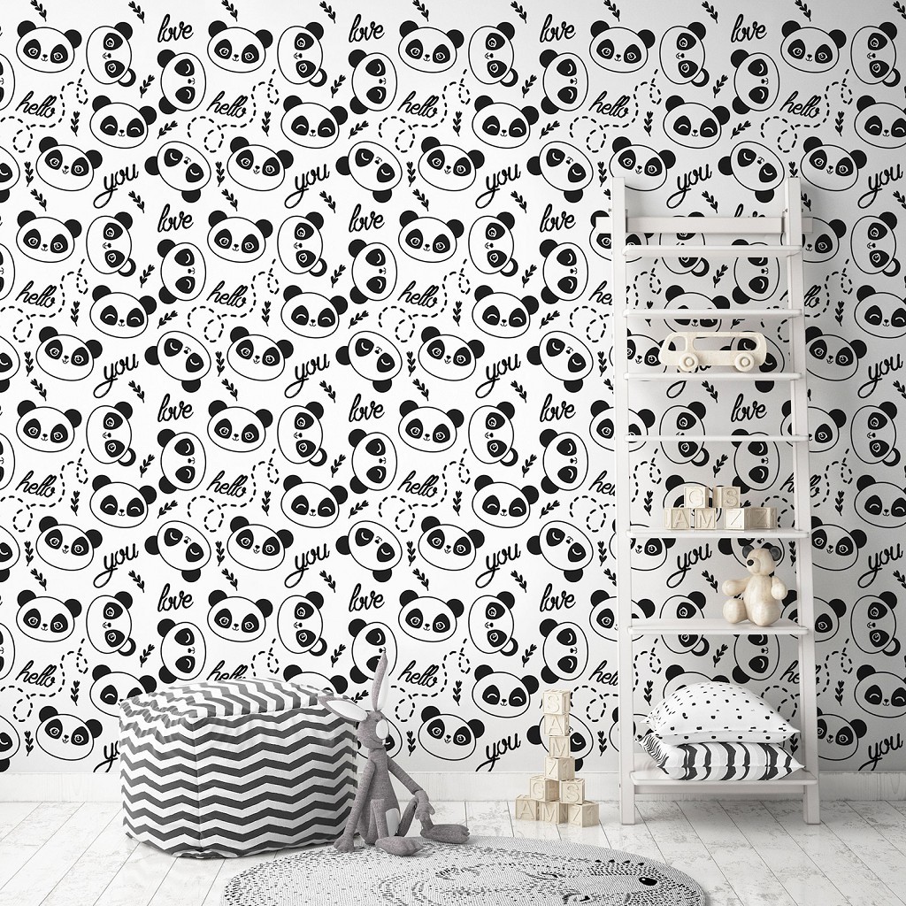 Дитячі флізелінові фотошпалери для стін Панди з написом привіт люблю тебе (13831V)+клей