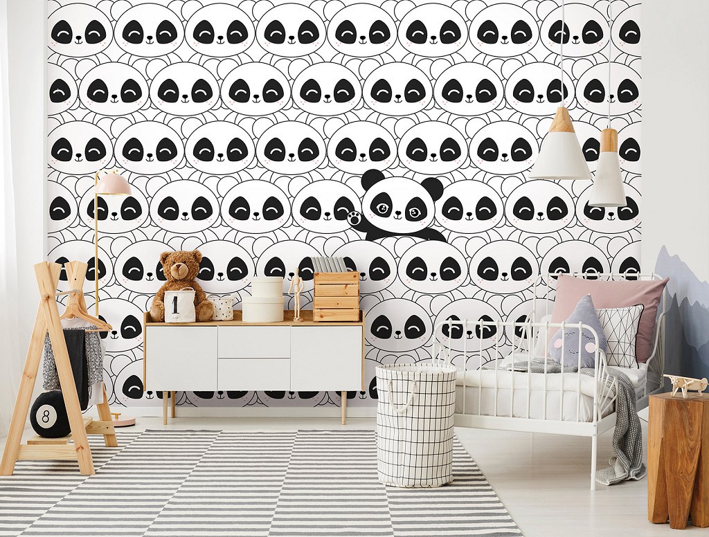 Світлі флізелінові фотошпалери 368x254 см Пандочки в дитячу на стіни (13832V8)+клей