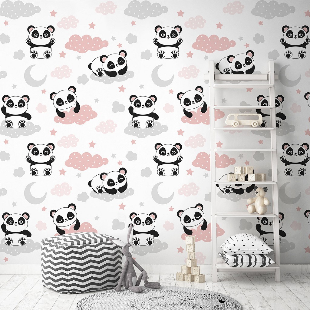 Флізелінові фотошпалери 416x254 см Дитячі - Пандочки на рожевих хмарах (13834VEXXXL)+клей