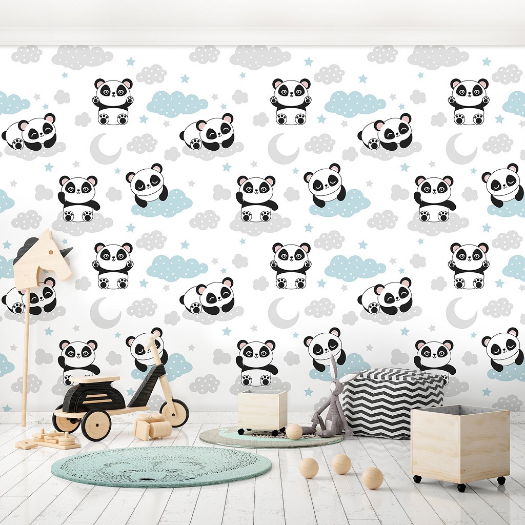 Флізелінові фотошпалери дівчинка 254x184 см Дитячі - Пандочки на блакитних хмарах (13835V4)+клей