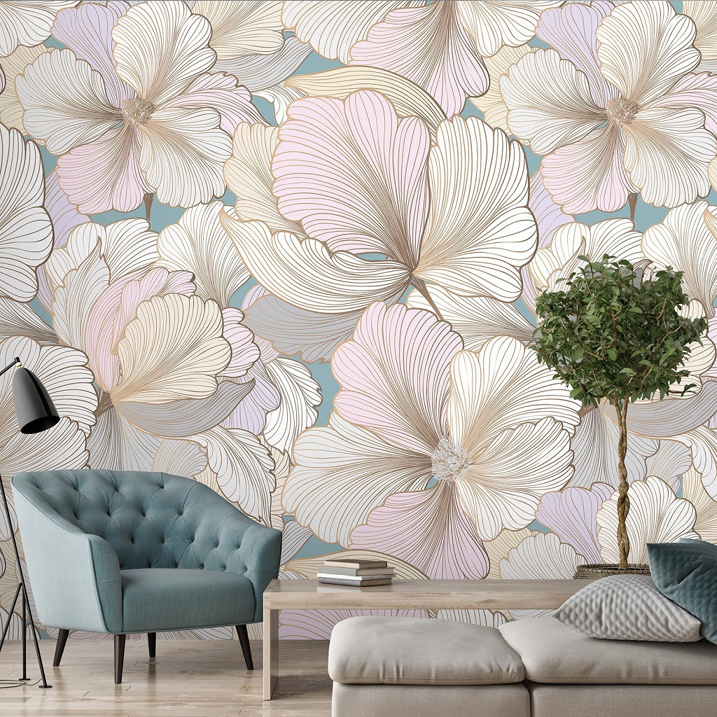 Романтичні флізелінові фотошпалери 368x254 см Пастельні квіти (13836V8)+клей