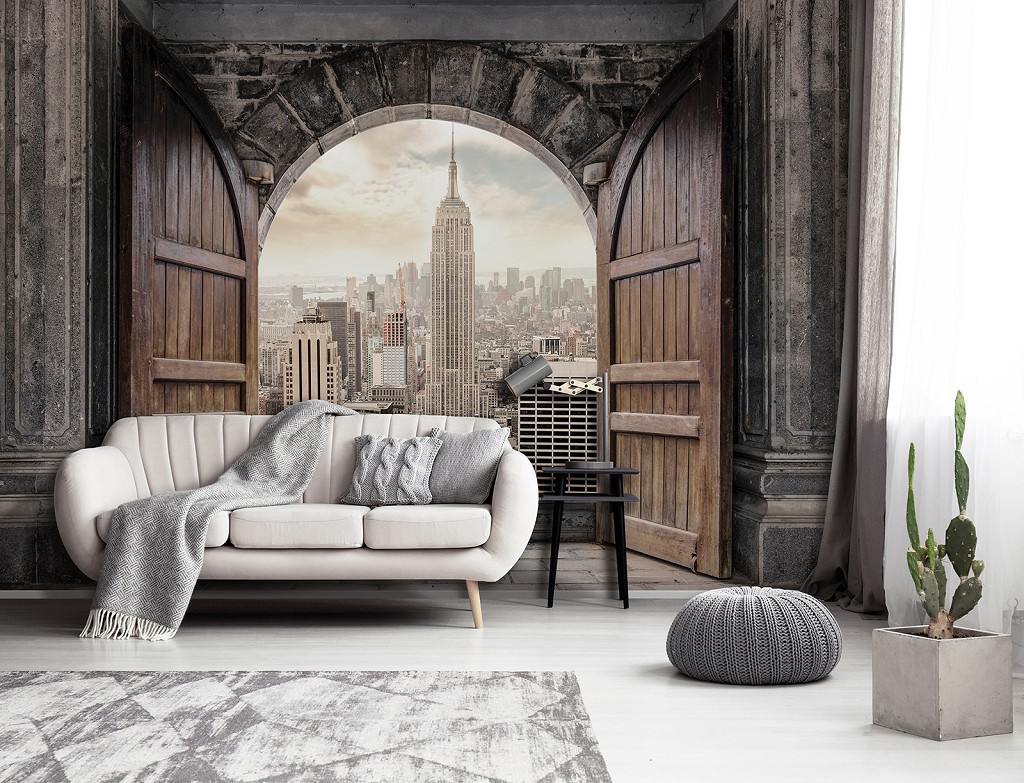 3D Флизелиновые фотообои на кухню 520 x 318 см Город - Вид из арки на Нью-Йорк (13846VEXXXXXL)+клей