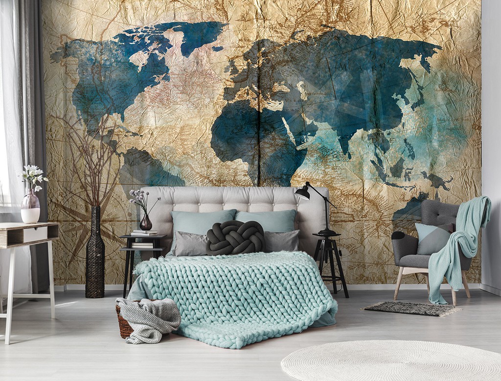 Флизелиновые фотообои красивые 416 x 290 см Карта мира на старом пергаменте (13849VEXXXXL)+клей