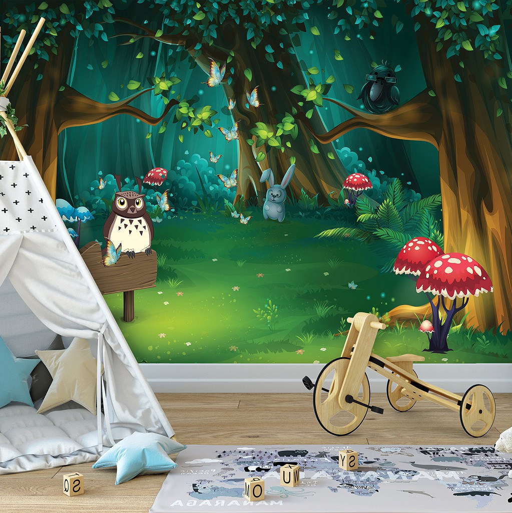 Флізелінові фотошпалери для хлопчиків 520x318 см Дитячі - Казковий ліс із тваринами (13857VEXXXXXL)+клей