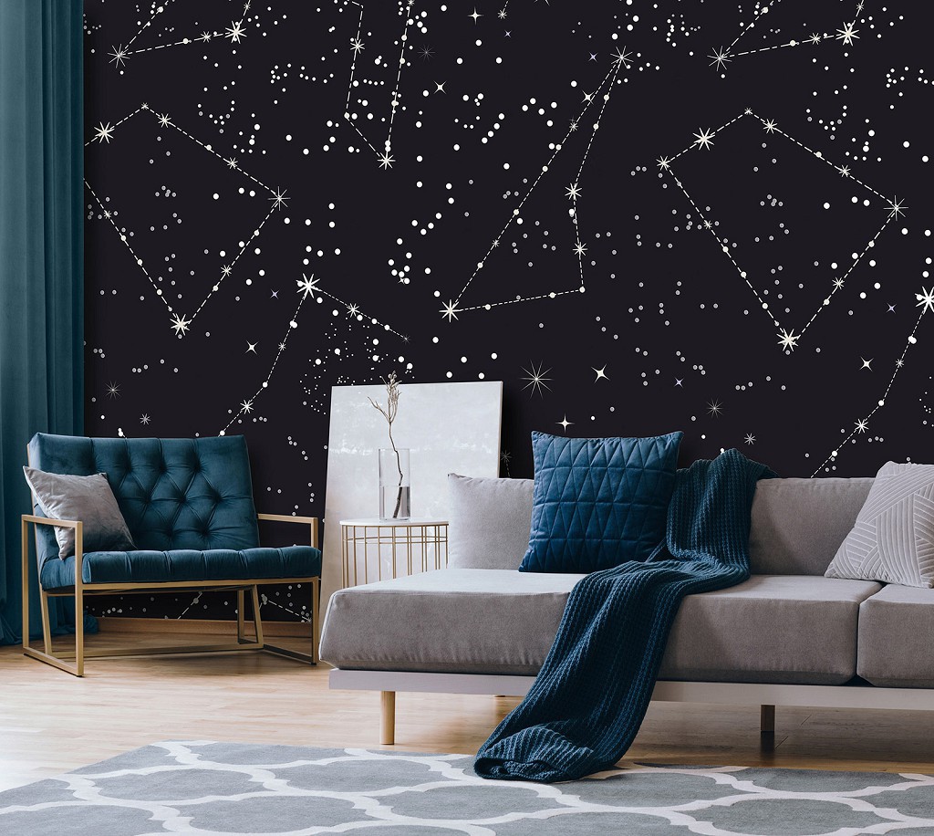 Флизелиновые фотообои в детскую комнату для мальчика 368 x 254 см Космос - Созвездия (13873V8)+клей