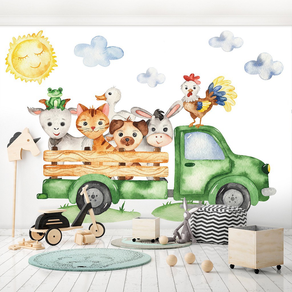 Флізелінові фотошпалери з машинами Домашні тварини на вантажівці (13879V)+клей
