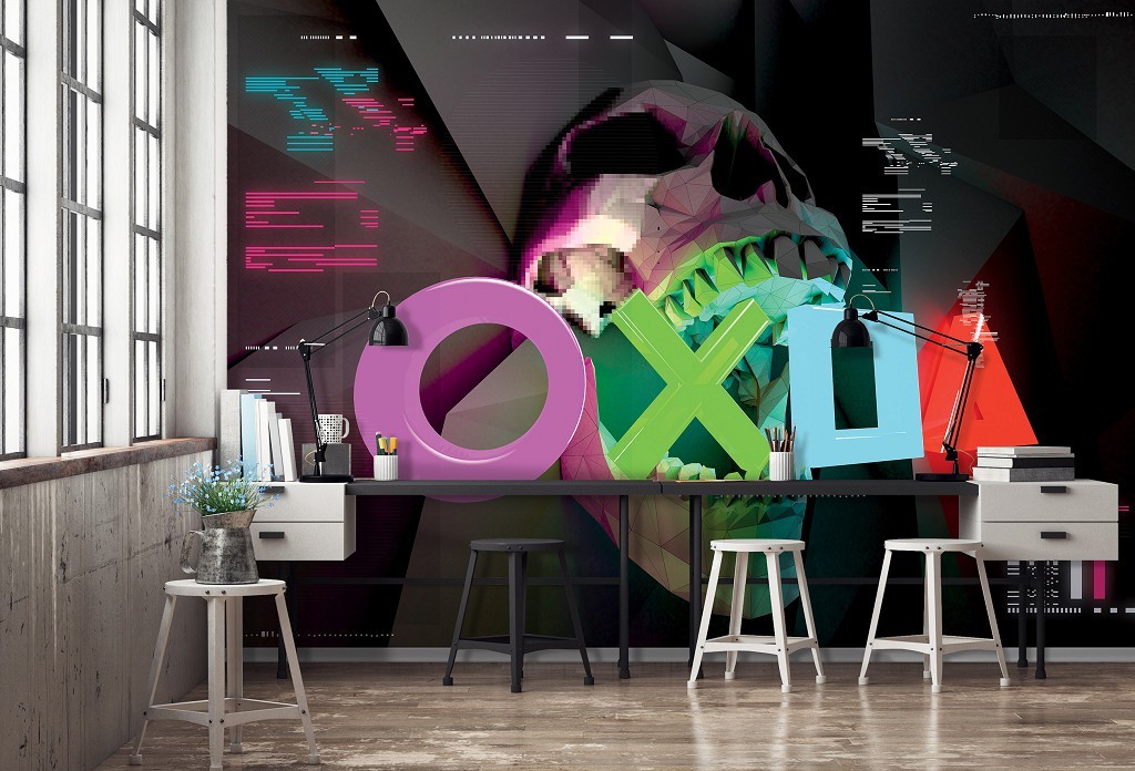 Фотообои флизелиновые 416 x 254 см для подростков Череп и Playstation (13880VEXXXL)+клей