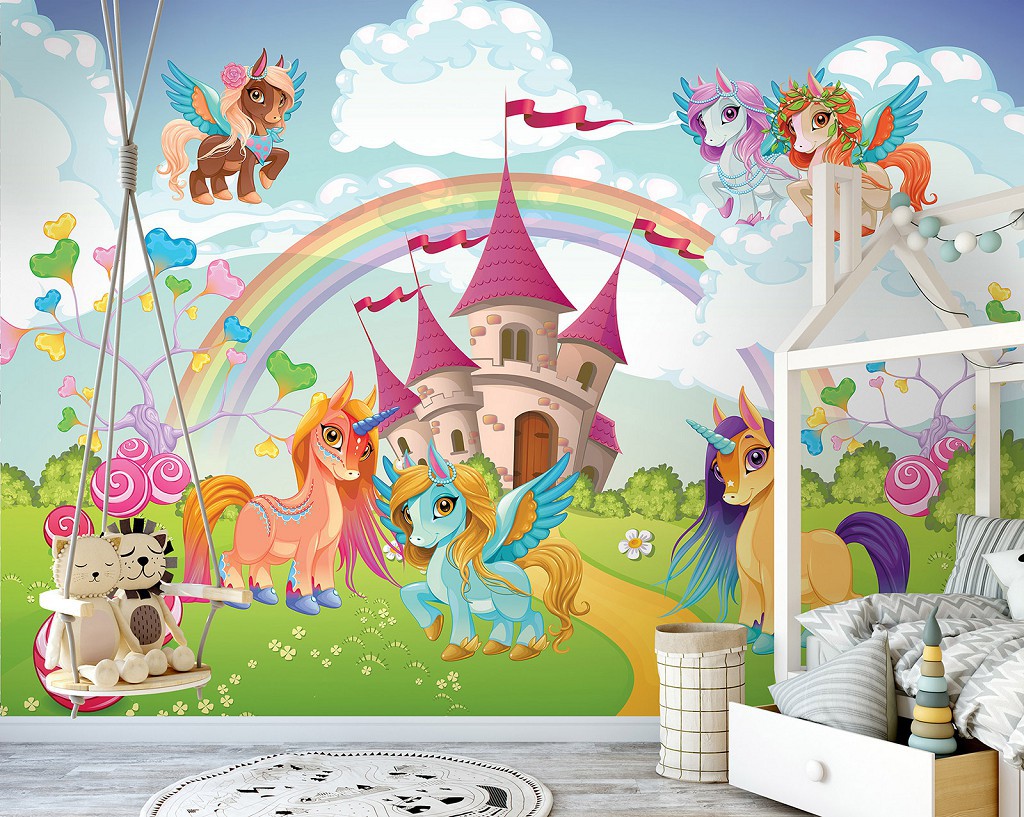Флізелінові фотошпалери з однорогами 416x290 см Дитячі - Казковий край (13882VEXXXXL)+клей
