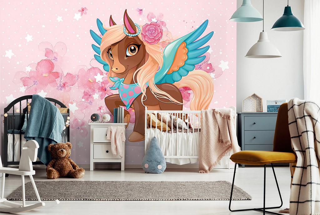 Флизелиновые фото обои конь 254 x 184 см Детские - Коричневое пони (13883V4)+клей