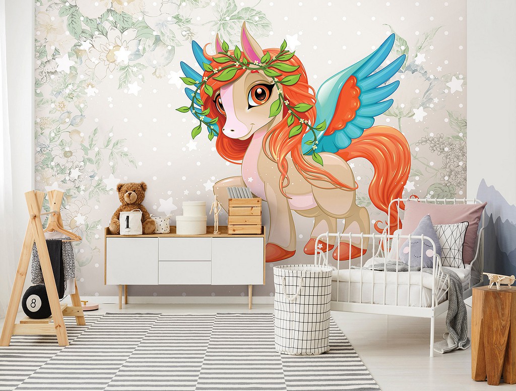 Флизелиновые фотообои для девочки 416 x 254 см Детские - Волшебное пони (13885VEXXXL)+клей