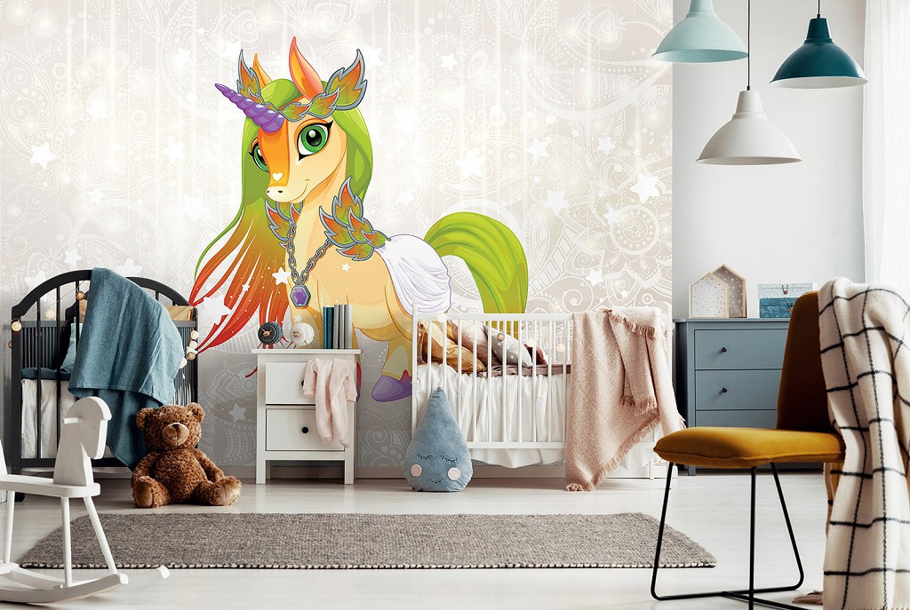 Флізелінові фотошпалери в дитячу кімнату 416x254 см Чарівний єдиноріг (13887VEXXXL)+клей