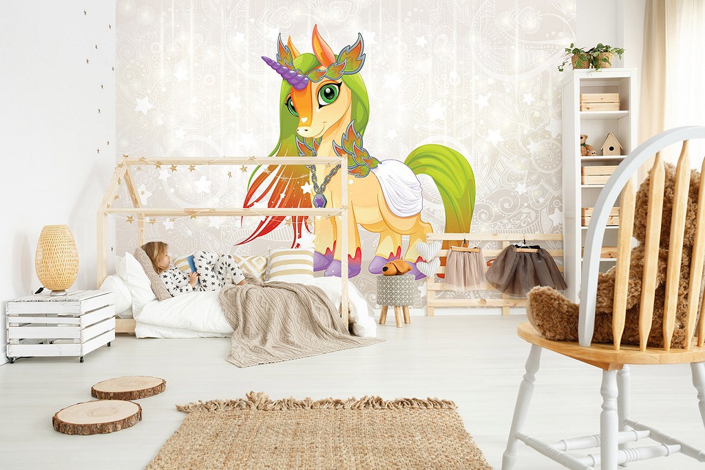 Флізелінові фотошпалери для дівчинки 520x318 см Дитяче - Чарівний єдиноріг (13887VEXXXXXL)+клей