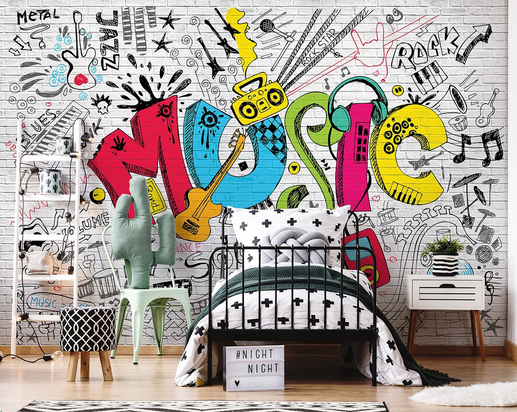 Флизелиновые фотообои музыка 254 x 184 см Детские - Граффити (13891V4)+клей