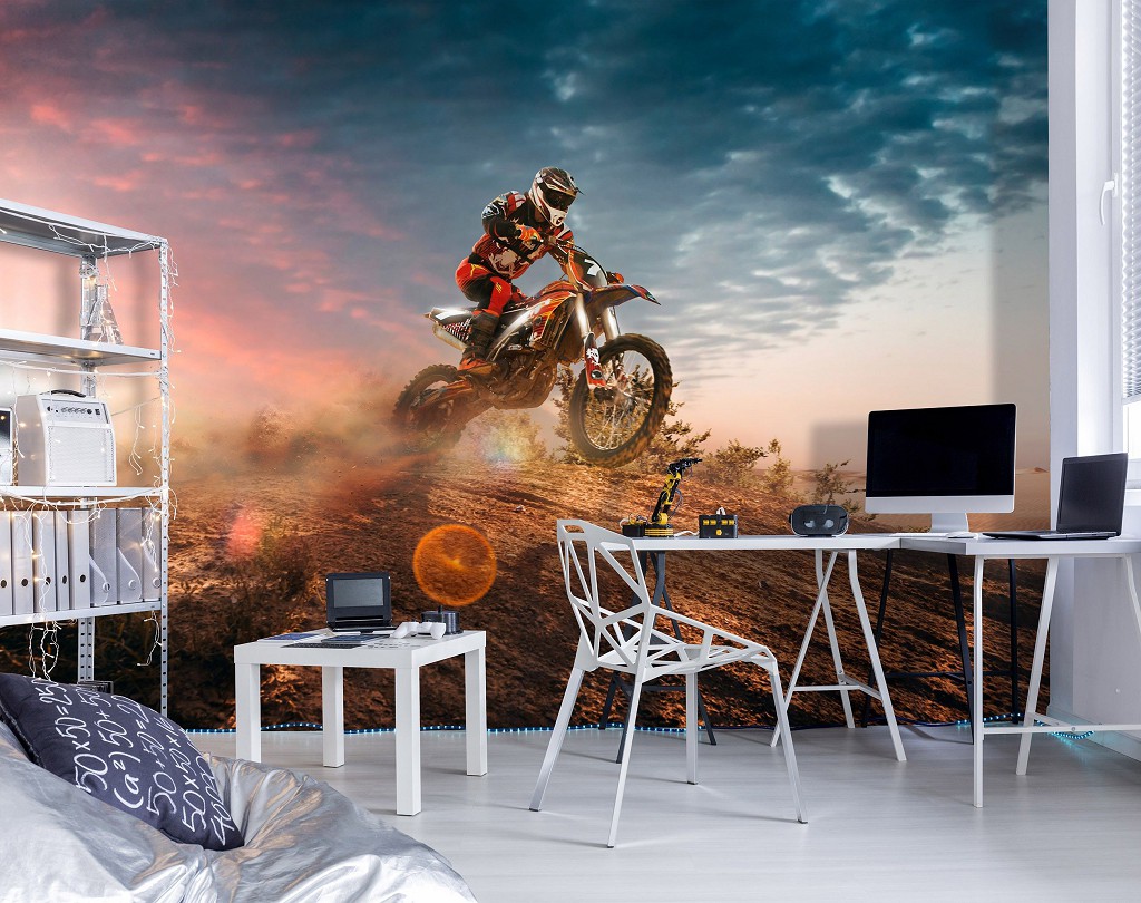 Флизелиновые 3D фотообои 368 x 280 см Спорт - Гонщик на мотоцикле (13893V10)+клей