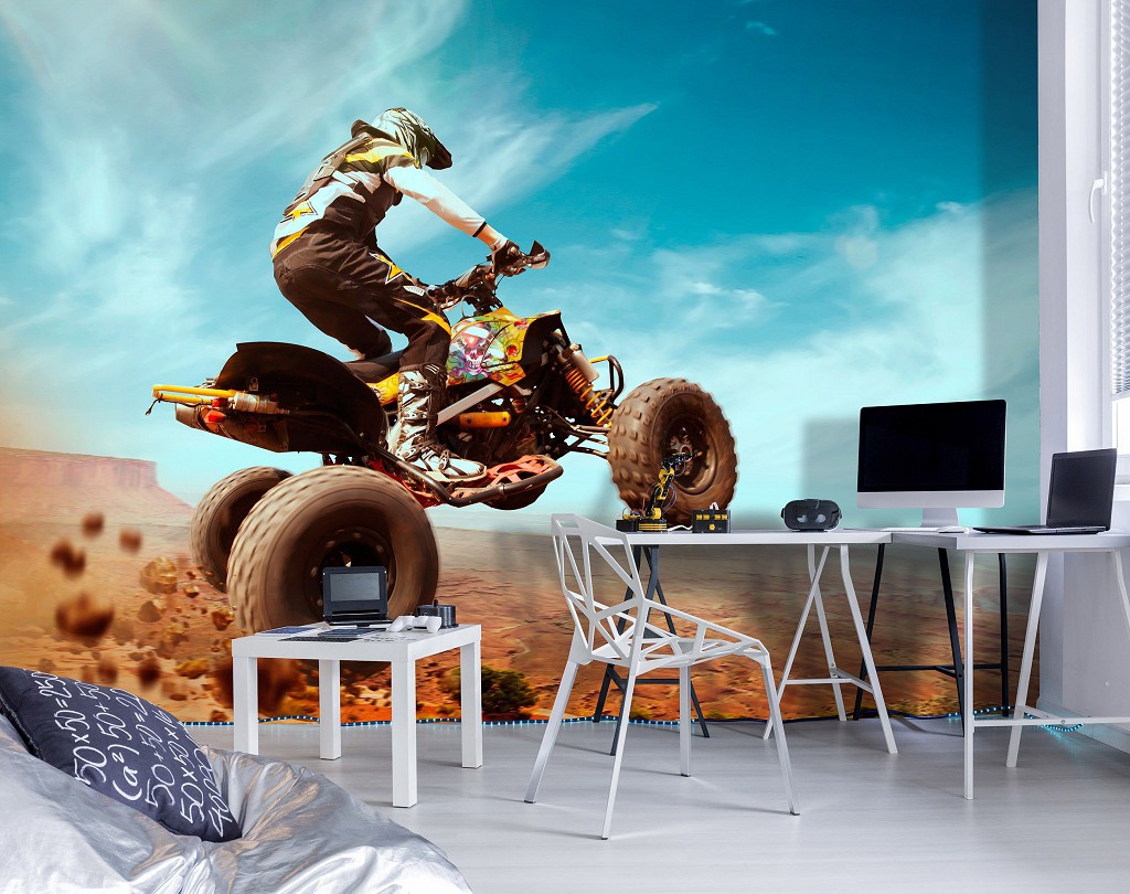 Флизелиновые 3д детские фотообои для мальчиков подростков машины 312x219 см Квадроциклист в моменте (13894VEXXL) +клей