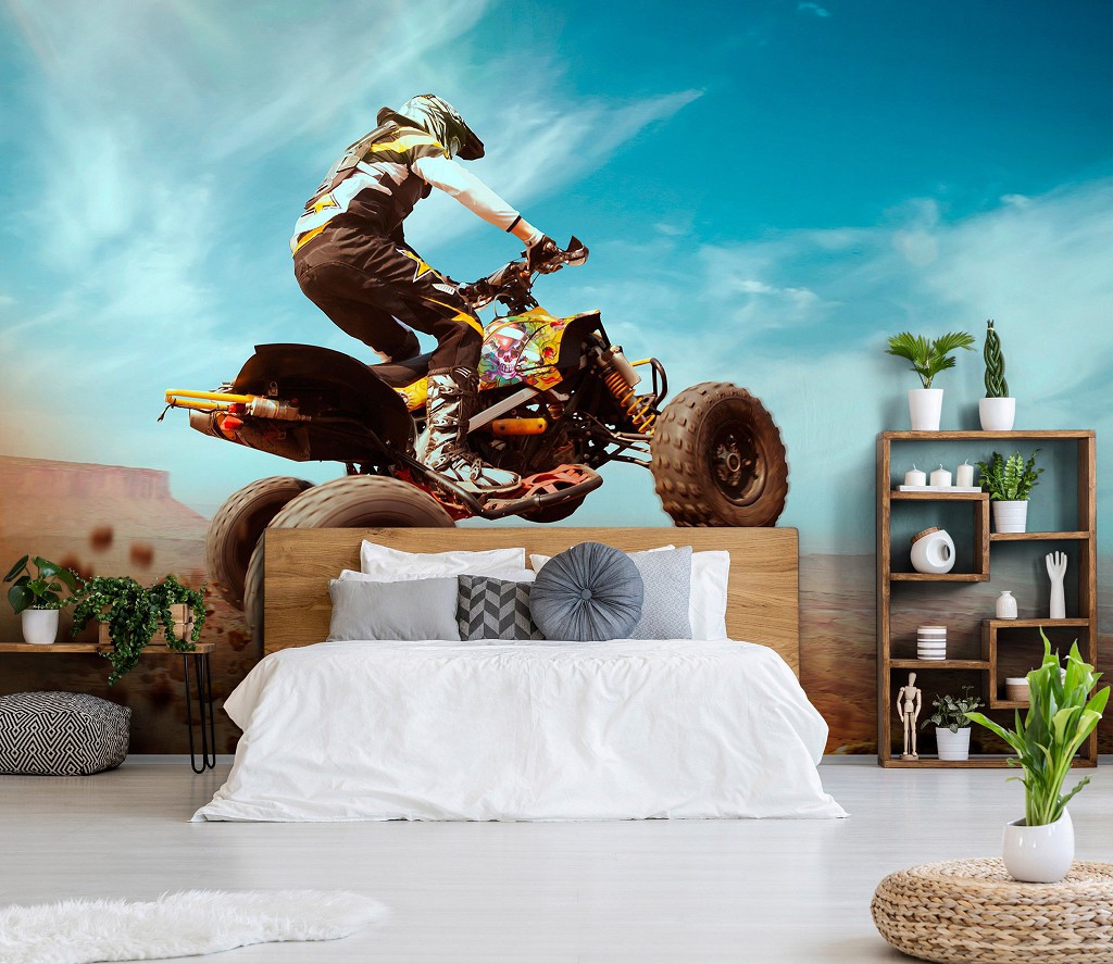 Флизелиновые 3д детские фотообои для мальчиков подростков фото машин 368x280 см Квадроциклист в моменте (13894V10) +клей