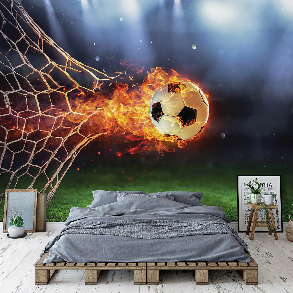 Флизелиновые фотообои в детскую футбол 460 x 300 см 3D Мяч в воротах - Жаркий гол (13896V12)+клей