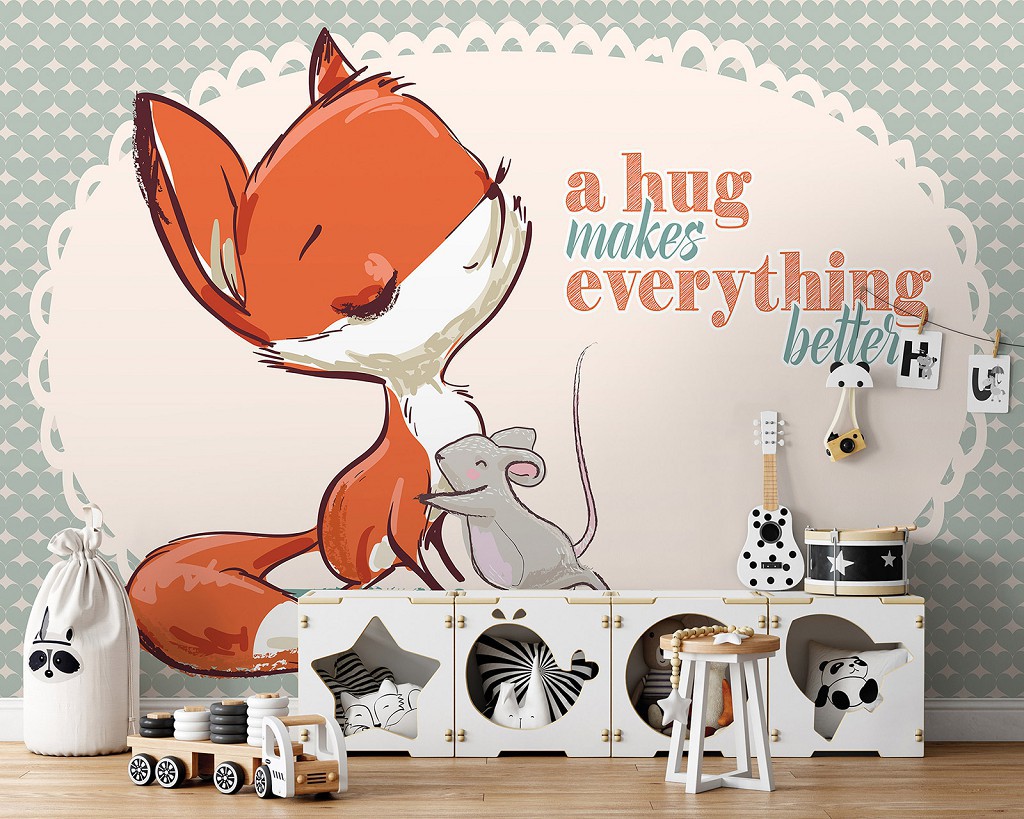 Флізелінові фотошпалери в дитячу дівчинку 460x300 см Лисичка та мишеня (13899V12)+клей