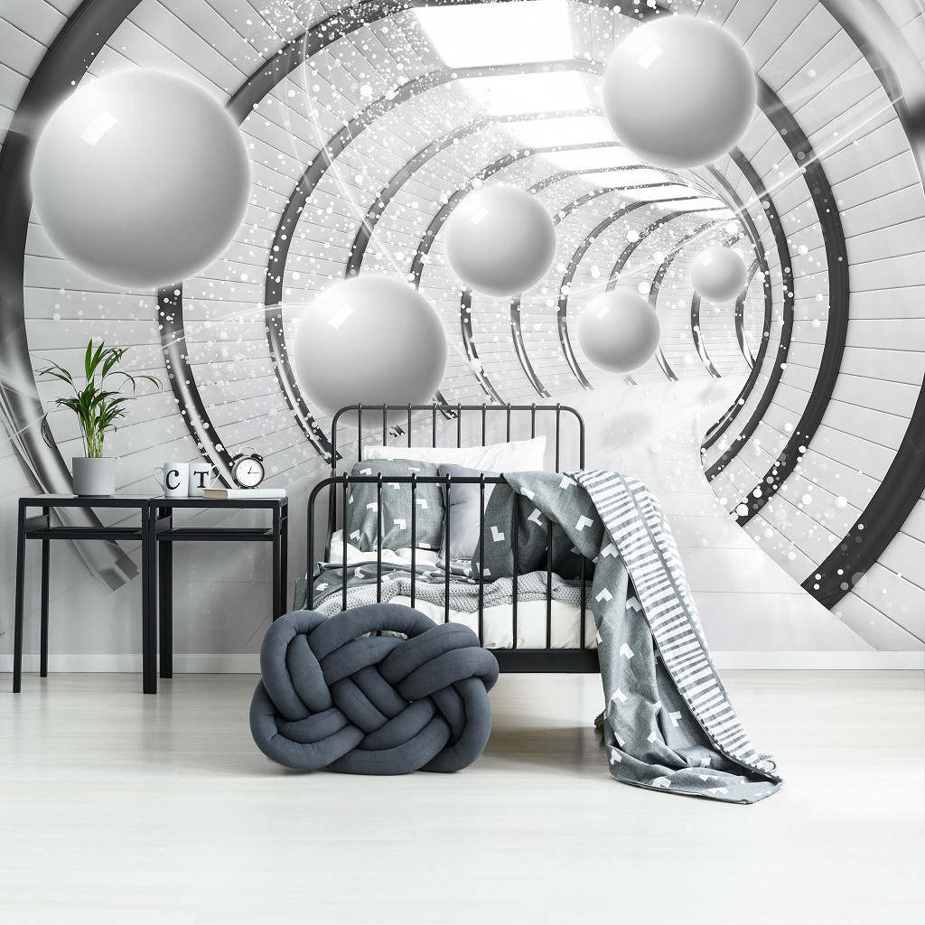Фотообои 3D флизелиновые 312 x 219 см Шары в черно-белом тоннеле (13912VEXXL)+клей