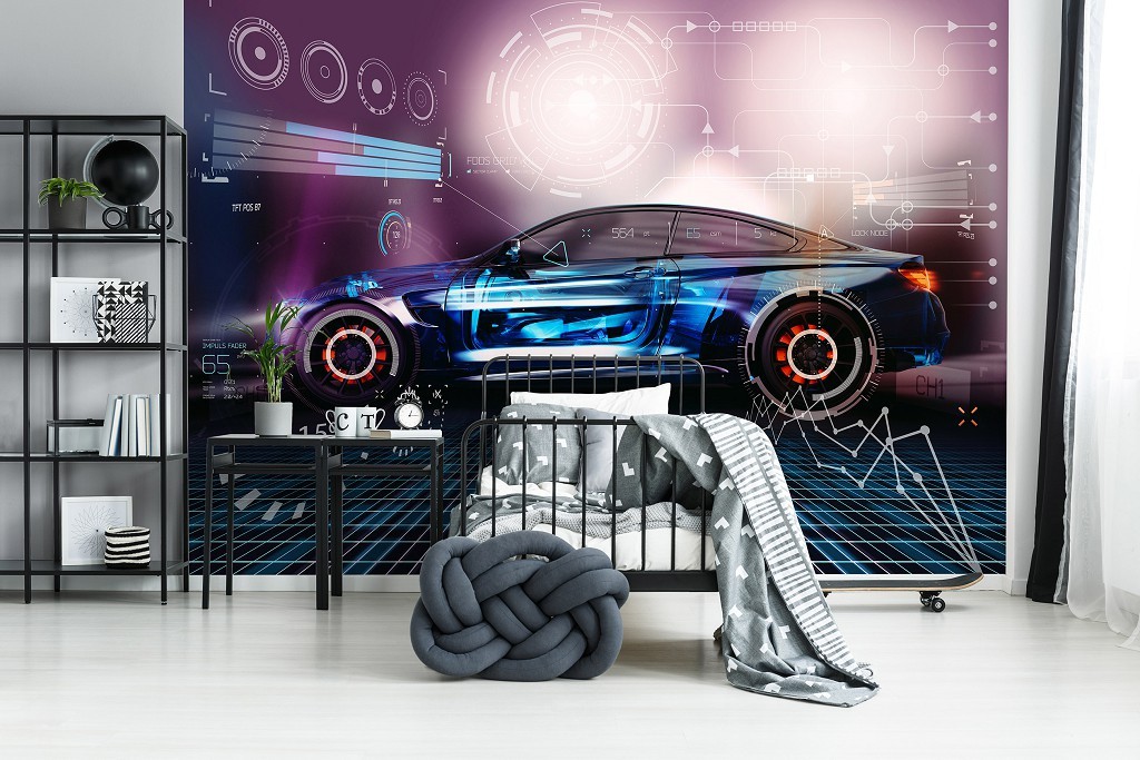 Фотошпалери 3D флізелінові 312 x 219 см Неонова машина для хлопчика (13913VEXXL)+клей