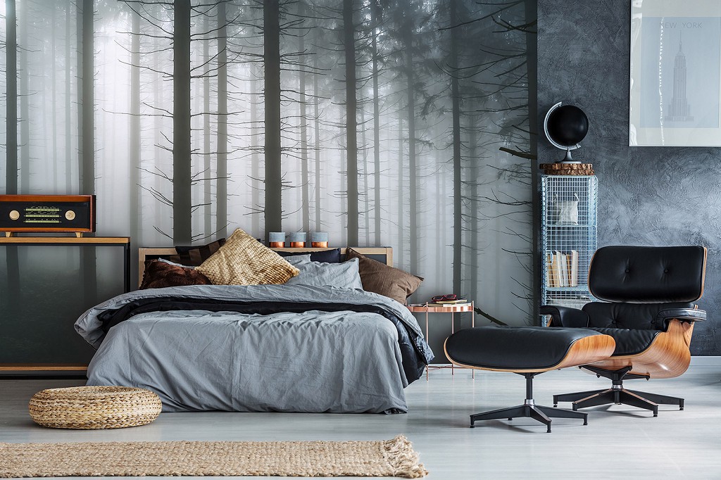 Флизелиновые фотообои дерево 368 x 254 см Хвойный лес в тумане (13916V8)+клей