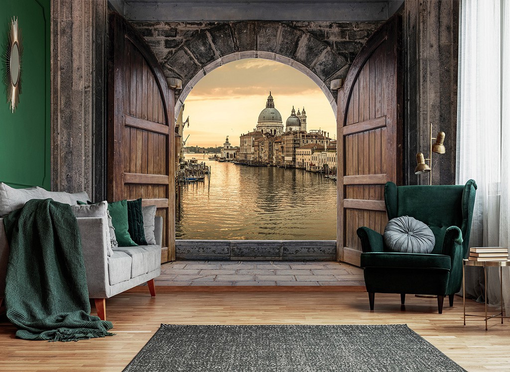 Флизелиновые фотообои 3D город 368 x 254 см Вид через арку на Венецию (13922V8)+клей